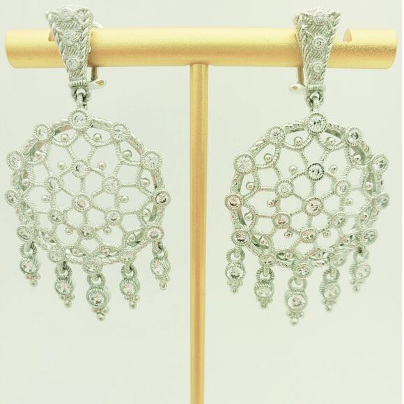 Judith Ripka 925 Sterling Silver CZ Diamonique Dangle Drop Earrings Signed - Picture 6 of 7